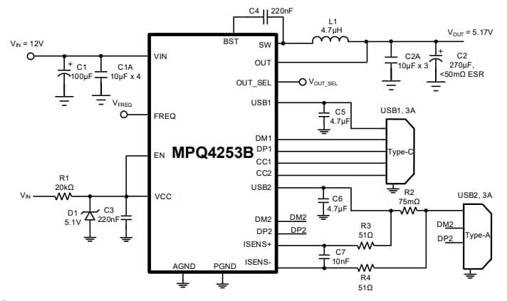 Application Circuit Diagram - Monolithic Power Systems (MPS) MPQ4253B Buck Converters